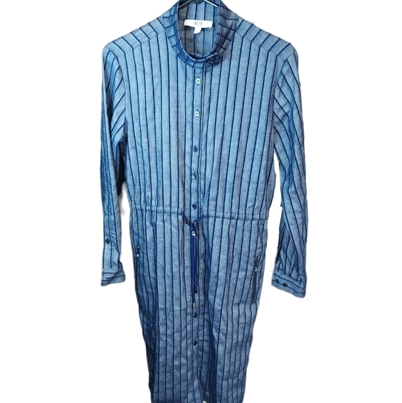 Etcetera E3 Blue striped NWT shirt dress drawstring waist collar, size 2 - Picture 1 of 15